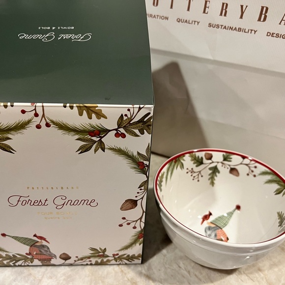 Pottery Barn Whimsical Forest Gnome Stoneware Serving Bowls Set/4 Sold Out New - Picture 2 of 2